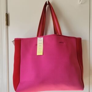 Summersalt Neoprene Beach Tote Pink Red Colorblock Bag Water Resistant NWT $80